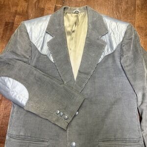 Vintage PIONEER WEAR Men`s 44 Gray corduroy LEATHER WESTERN BLAZER JACKET EUC